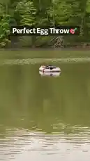 In this action-packed clip, Chris Colditz attempts the 'Perfect Egg Throw' challenge on a lake. After a dramatic run-up and kick, he successfully launches an egg into the air, aiming for a target. The moment of impact with the water is captured perfectly, showcasing a fun and skillful outdoor stunt. by @chriscolditz with Original Sound by chriscolditz