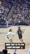 In a tense final moment of a professional basketball game, Sabrina Ionescu (#32) receives a pass near the three-point line. She quickly turns and launches a long-range shot just as the buzzer sounds. The ball swishes through the net, securing a dramatic victory for her team. Her teammates rush to celebrate with her as the crowd erupts in cheers. by @wnba with Original Sound by wnba
