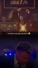 This video captures the emotional moment Kylian Mbappé wins the UNFP Ligue 1 Player of the Year award at the Trophées du Football ceremony. He is seen receiving the trophy from another man on stage before being shown in the audience, visibly moved to tears. by @ligue1 with Original Sound by ligue1