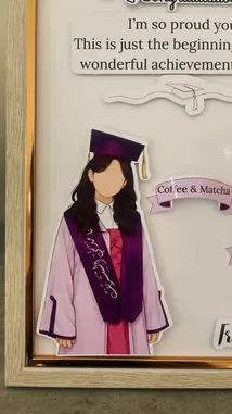 Discover beautiful graduation gifts from قرطاسية سما! This video showcases personalized keepsake frames featuring custom illustrations of graduates in their caps and gowns. These thoughtful presents are perfect for celebrating milestones like college and school graduations, making them ideal gifts for friends and family. by @rubaaomaar with Original Sound by rubaaomaar