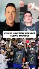In a split-screen interview format, a Knicks fan shares his emotional reaction to the team's historic victory after 53 years without a championship. He describes a city transformed by joy, where long-lost politeness and kindness have returned. The fan recounts personal anecdotes of strangers being courteous on the subway and in coffee shops, attributing it all to the shared euphoria of winning. This moment of collective happiness is contrasted with the team's past struggles, highlighting the profound impact of sports on community spirit. by @yahoosports with Original Sound by yahoosports