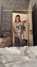 A heartwarming moment captured as a mother gently places her baby on a bed before leaving the room. The baby, dressed in a blue onesie, looks around curiously, seemingly unaware of the upcoming surprise. As the mother departs, the baby's expression shifts from calm observation to pure joy, culminating in a wide, infectious smile. This adorable sequence showcases the simple, beautiful moments of early childhood and the power of a parent's love. by @levis_ian with Original Sound by levis_ian