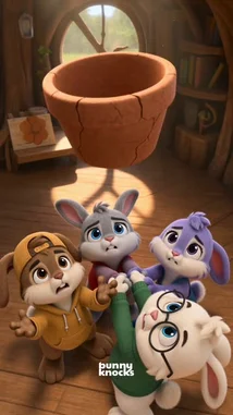 In this animated comedy short from Bunny Knocks, four bunny friends attempt to fix a broken terracotta pot with glue. What starts as a simple repair quickly turns into a chaotic disaster, leading to a hilarious moment of panic. Watch their teamwork go wrong in the most unexpected way! by @bunnyknocks with Original Sound by bunnyknocks