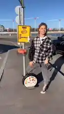 Join us for a vibrant urban adventure! This dynamic video captures a young woman navigating city streets with a unique one-wheeled electric scooter. She interacts with quirky street art, including a 'BRICK' sign with humorous instructions, showcasing a blend of modern city life and playful exploration. The bright, sunny day and bustling background create an energetic atmosphere perfect for anyone interested in city exploration, sustainable transportation, and contemporary urban culture. by @maddi_op with maddi_op by Original Sound