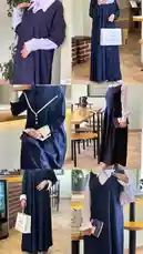This stylish lookbook features a modern abaya collection by Mohammed Al Khial. The video showcases elegant navy blue abayas with contrasting white collars and sleeves, paired with chic hijabs and accessories. Models display various designs, including button-front styles and layered looks with long-sleeved shirts underneath, highlighting contemporary modest fashion. by @mohammed_aldrop with Original Sound by Contains: أول الحلم أمل - Mohamed Kendo