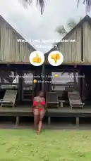 Watch Efia Adanals enjoy a luxurious Easter getaway on the beautiful shores of Takoradi. She showcases her stunning red bikini and poses gracefully on a wooden deck overlooking the ocean, inviting viewers to vote if they'd spend their holiday in this idyllic location. by @naa.ayele911 with original sound