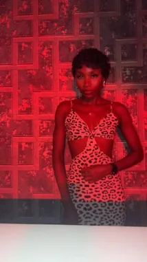 This short clip features Bene Sassy posing confidently in a stylish leopard print dress against a textured wall bathed in dramatic red light. She performs subtle, elegant movements, showcasing her outfit and presence. by @be-sassyish with California King Bed (Album Version) by Rihanna