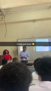 This video captures a real-time presentation in a classroom setting. A young man stands confidently at the front, delivering a talk on 'Proof of Concept: Bringing Ideas to Life.' He uses hand gestures to emphasize his points while a projector displays his slides behind him. Other students are seated at desks, listening attentively. The scene provides a practical look at academic presentations and public speaking. by @dontbother_lima with Original Sound by dontbother_lima