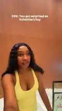 This POV-style video captures Ebikayla's reaction as she enters a hotel room completely transformed for Valentine's Day. Her partner has decorated the space with red balloons, rose petals, and unique money gifts, including a large bouquet and a tiered cake made of rolled bills. The surprise culminates in Ebikayla opening a pink gift box to reveal a luxury makeup set, capturing her genuine joy and excitement. by @ebikala with ebikala by Original Sound