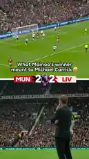 Witness the dramatic final moments of a Premier League clash between Manchester United and Liverpool. The scoreboard shows MUN 3-2 LIV as the tension peaks. A player scores the winning goal, triggering an eruption of emotion from the crowd and a powerful reaction from the Liverpool manager on the sideline. This is the moment that defined Michael Carrick's legacy. by @premierleague with Original Sound by premierleague