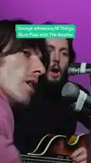 This behind-the-scenes footage captures George Harrison during a rehearsal session with The Beatles. He is seen singing his iconic song 'All Things Must Pass,' accompanied by John Lennon on piano and Ringo Starr on drums. The intimate setting provides a rare glimpse into the band's creative process. by @thebeatles with On The Day Shift Now / All Things Must Pass (Rehearsals / Mono) by The Beatles