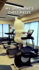 In a creative twist on the classic game, Chess.com presents a fun-filled challenge where players dress up as chess pieces. This video showcases the 'opponent's pieces' in a gym setting, with participants in elaborate inflatable costumes like a white king, black queen, and green pawn. It's a perfect blend of strategy, humor, and physical activity. by @chesscom with Original Sound by chesscom