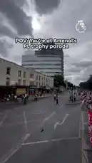 Experience Arsenal's electric 2025 Premier League title parade from a fan's point of view. This POV footage captures the red double-decker bus filled with celebrating players and staff, waving to thousands of fans under a pink smoke-filled sky. Witness the championship celebration live as the team rides through the streets, sharing their joy with supporters. by @premierleague with Original Sound by premierleague