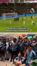 Witness the raw emotion and jubilation as Arsenal players react to clinching the Premier League title. The top half of the screen shows a tense football match against Bournemouth, while the bottom half captures the team's explosive celebration in their locker room. From tense anticipation to ultimate triumph, this split-screen video encapsulates the heart-stopping journey of becoming champions. by @premierleague with Original Sound by premierleague