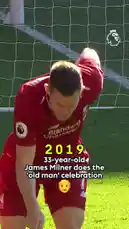 Witness James Milner's iconic 'old man' celebration after scoring a crucial penalty for Liverpool in 2019. The video then fast-forwards to 2026, showing a more mature Milner retiring with a record-breaking 658 appearances. This highlights his incredible longevity and impact on the pitch. by @premierleague with Original Sound by premierleague