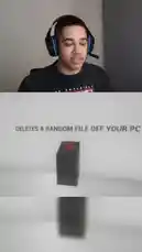 In this intense gaming stream moment, Jayify faces a high-stakes decision. He looks at a mysterious black box labeled 'DELETES A RANDOM FILE OFF YOUR PC' and hesitates before pressing the red button. The screen cuts to his computer's Recycle Bin, showing files like 'Sims 4', 'Photoshop', and 'Documents'. After a tense moment, he decides to press the button, triggering a 'Shutting down' sequence. This clip captures the suspense and risk of digital challenges. by @jayify5 with Original Sound by jayify5