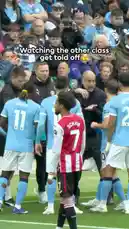 In a tense Premier League clash, Manchester City manager Pep Guardiola calls an impromptu tactical timeout, passionately instructing his players on the pitch. The scene captures the intensity of the moment as he addresses his team, including Erling Haaland and Jack Grealish, while Arsenal's Bukayo Saka looks on. This pivotal moment highlights the high-stakes nature of top-tier football management. by @premierleague with Original Sound by premierleague