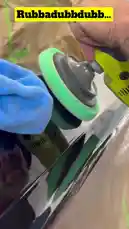 Watch a professional detailer use a rotary buffer with a green polishing pad on a car's body panel. After buffing, the surface is wiped down with a blue microfiber towel, revealing a brilliant, mirror-like shine. This close-up shot demonstrates the final step of the paint correction process. by @vikingcustom with Original Sound by vikingcustom