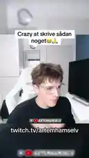 In this reaction video, streamer Artem Hamselev sits in his white gaming chair and reacts to a moment he describes as 'crazy' involving the Swedish phrase 'skrive sådan noget'. He looks directly at the camera, speaking with a mix of amusement and disbelief. The text overlay 'Crazy at skrive sådan noget 🙏' reinforces the theme, while his social media handles for YouTube and Twitch are displayed. by @artems-snap with Original Sound by artems-snap