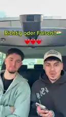 Two young men, one identified as Bobby, are sitting in the back seat of a car, playing a German 'True or False' game. They react with smiles, laughter, and thoughtful expressions to questions displayed on screen, creating a fun and interactive experience. by @bobix_s with bobix_s by Original Sound
