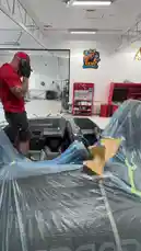 Watch a craftsman from Viking Custom Craft meticulously work on a car restoration project inside their well-equipped workshop. This behind-the-scenes look shows the detailed process of preparing a vehicle's interior for painting, highlighting the precision and care involved in custom automotive craftsmanship. by @vikingcustom with original sound