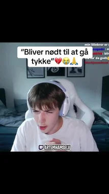 In this live stream moment, Danish streamer Artem Hamselev reacts with confusion and amusement to a viewer comment suggesting he 'bliver nødt til at gå tykke' (is forced to get fat). He questions the meaning of the comment before saying goodbye to his audience. This clip captures a candid interaction between the creator and his viewers. by @artems-snap with Original Sound by artems-snap