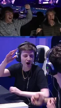 Witness the electrifying moment as esports player Oatley secures a win at a major tournament. The split-screen footage captures his intense focus during gameplay and the explosive joy of victory as he celebrates with his teammates. This high-energy clip showcases the thrill and camaraderie of competitive gaming. by @oatleyfn with Original Sound by oatleyfn