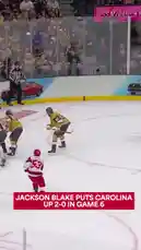 This clip captures a pivotal moment from an NHL game where player Jackson Blake scores a goal, putting his team Carolina ahead 2-0 in Game 6. The sequence shows the play leading to the goal, the puck hitting the net, and the immediate celebration from Blake and his teammates. The on-screen text confirms the score update. by @nhl with Original Sound by nhl