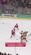Watch the pivotal moment as Taylor Hall scores the opening goal for Carolina in Game 6 of their playoff series against Vegas. This fast-paced sequence captures the puck battle, the breakaway, and the final shot into the net, shifting the momentum of the game. by @nhl with Original Sound by nhl