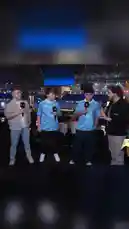 In a post-match interview at a major esports event, Oatley and his teammates discuss their performance and future matchups. One player, when asked about a dream final, names 'Obi' and 'Spooks,' praising their intense gameplay. The team, dressed in matching blue jerseys, shares their thoughts with a host on stage. by @oatleyfn with Original Sound by oatleyfn