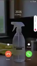 A smartphone screen displays an incoming call from '2026' with a cleaning spray bottle as the caller ID. The prank, created by 100service, uses a humorous and unexpected visual to grab attention. This concept leverages the popularity of prank calls and viral social media challenges. by @in.100service with GTA San Andreas Theme (Remake) by Ben Morfitt (SquidPhysics)