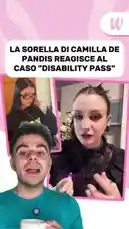 A man narrates over clips showing Camilla De Predis' sister addressing public comments about her tattoos and piercings. The discussion centers on whether these body modifications should be considered medical procedures under Italy's 'Disability Pass' policy. by @webboh.it with Original Sound by webboh.it