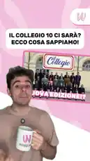 A content creator from Webboh.it discusses the upcoming season of 'Il Collegio,' sharing what they know about the new cast. The video features a promotional image of the previous season's cast and text overlays asking 'Who will be in Il Collegio 10?' by @webboh.it with Original Sound by webboh.it