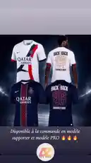 A promotional image from adz.shop showcases two new Paris Saint-Germain football jerseys. One is the white home kit with a red and blue diagonal stripe, while the other is the dark navy away kit. Both feature the 'Qatar Airways' sponsor and the Nike logo. The back of the jerseys displays 'BACK 26' in large gold numbers above 'CHAMPIONS D'EUROPE'. A model is shown wearing the white jersey, and text at the bottom indicates the jerseys are available for pre-order in supporter and PRO models. by @adz.shop with Bon premidi iiinhhh by SaïfTounsi