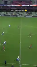 A soccer player scores a goal during a Ligue 1 match, followed by a celebration with teammates and an ecstatic reaction from a fan in the stands. by @ligue1 with Original Sound by ligue1