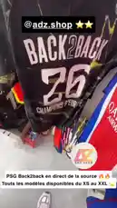 Watch adz.shop showcase their new PSG 'Back2Back' collection in real-time. See the black, white, and blue jerseys with 'Champions d'Europe' printed on the back. All sizes from XS to XXL are available for purchase. by @adz.shop with Original Sound by adz.shop