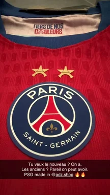A showcase of Paris Saint-Germain football jerseys, including the home red kit with Qatar Airways sponsorship, the away navy blue kit with Fly Emirates, and the third black kit featuring Jordan branding and ACCOR LIVE LIMITLESS. The video provides a close-up tour of the team crest, sponsor logos, and Nike branding. by @adz.shop with Tous Ensemble On Chantera (PSG/France) by Avanti Fener
