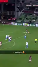 This highlights reel captures a thrilling moment from a Ligue 1 football match, focusing on player Makengo. The sequence shows him skillfully dribbling past defenders before scoring a spectacular goal against a goalkeeper in a bright green kit. The action takes place in a large stadium filled with fans, showcasing the excitement of top-tier French football. by @ligue1 with Original Sound by ligue1