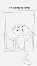 This animated video from Maditt Studios follows a character through a relatable emotional journey. It begins with a moment of hesitation, 'I'm going to jump,' then cuts to a crowd reacting with shock to a figure about to leap from a window. The scene shifts again to show three characters observing a mysterious silhouette, culminating in a direct plea, 'You need to leave....' This sequence of events creates a powerful narrative about fear, peer pressure, and the courage to act. by @madittstudios with Original Sound by madittstudios