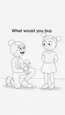 In this Maditt Studios animated sketch, one character kneels and offers a brain-shaped gift to another, who reacts with surprise. Text overlays reveal the humorous context: 'What would you buy' followed by 'A Brain,' then 'He lost his last week.' This simple, black-and-white animation uses text and expressive characters to deliver a quick, comedic punchline. by @madittstudios with Original Sound by madittstudios