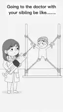 This animated short humorously captures the universal experience of going to the doctor with your sibling. Watch as one sibling calmly awaits their turn while the other is strapped to a medical frame, screaming in terror at the sight of a giant syringe. It's a relatable and funny take on family dynamics during medical visits. by @madittstudios with Original Sound by madittstudios