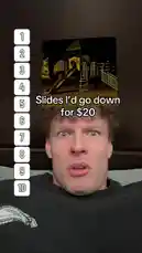 In this engaging short, creator Dylan Terryberry reacts in real-time to a curated list of 10 different slides, ranging from classic playground equipment to massive water park attractions and even a slide inside a giant yellow tube. His expressive reactions—filled with surprise, excitement, and hesitation—create a fun and relatable 'would you?' challenge for viewers. This is a perfect example of viral, interactive content that leverages personal reaction to spark engagement. by @datloading with datloading by Contains: Sad Story - Kay Jacson