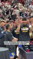 In a vibrant celebration at the NBA Summer League, Golden State Warriors star Stephen Curry is presented with the MVP trophy. Surrounded by teammates and fans, Curry joyfully lifts the award high above his head before holding it close to his chest, soaking in the moment. The scene captures the energy of a championship victory. by @nba with Original Sound by nba