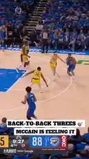Watch the intense final moments of Game 1 in the NBA Western Conference Semifinals between the Los Angeles Lakers and the Oklahoma City Thunder. With the game on the line, Lakers player McCain hits a crucial three-pointer to extend their lead. The crowd erupts as the scoreboard reflects the pivotal moment in the fourth quarter. by @nba with Original Sound by nba