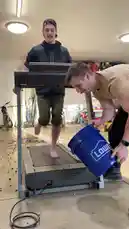In a hilarious and chaotic scene, Chris Colditz attempts to run on a treadmill while another person pours a massive bucket of colorful LEGO bricks onto the belt. The result is a spectacular shower of plastic pieces as Chris tries to maintain his stride, creating a viral-worthy moment perfect for fans of Chris Colditz's unique brand of comedy and stunts. by @chriscolditz with Original Sound by chriscolditz