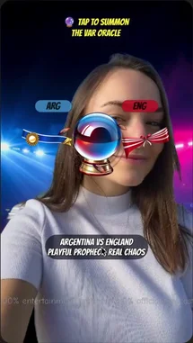 Watch a step-by-step demonstration of a new augmented reality filter that predicts the outcome of the Argentina vs England football match. This interactive feature allows users to 'summon' a mystical oracle for a fun prediction. by @snapdevelopers with original sound