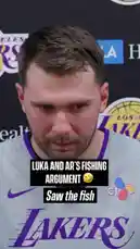 In a lighthearted post-game moment, Luka Doncic shares a humorous anecdote about his friend Austin Reaves fishing. Doncic reveals he didn't catch a fish as big as one Reaves did, sparking a playful conversation with teammates. This candid interaction showcases the fun off-court dynamic within the LA Lakers team. by @lakerssnaps with Original Sound by lakerssnaps