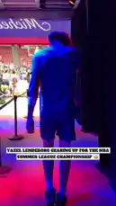 A behind-the-scenes look at an NBA player's pre-game warm-up routine. The athlete, wearing a Warriors jersey, enters the court, dribbles to get loose, shoots a jump shot, and then practices a powerful dunk during a team practice session. by @nba with Original Sound by nba
