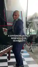 The cast of 'A Different World' celebrates the show's renewal for Season 2 in a joyful reunion. Dancers perform choreographed moves on a checkered floor in a studio setting, while the cast members smile and interact with each other. The atmosphere is festive and celebratory. by @netflix with Original Sound by netflix