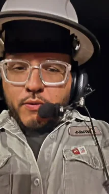 A behind-the-scenes look at a drilling operation at night, featuring Tomas Guerrero. The video starts with a close-up of Tomas wearing safety gear, then pans across a muddy site illuminated by bright lights, showing large hoses and equipment. by @tomasg3901 with Original Sound by tomasg3901